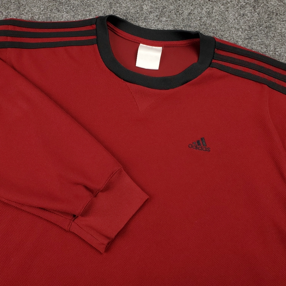 Vintage Y2K Adidas Long Sleeve Soccer Jersey Shirt Mens XL 3 Stripes Logo Red